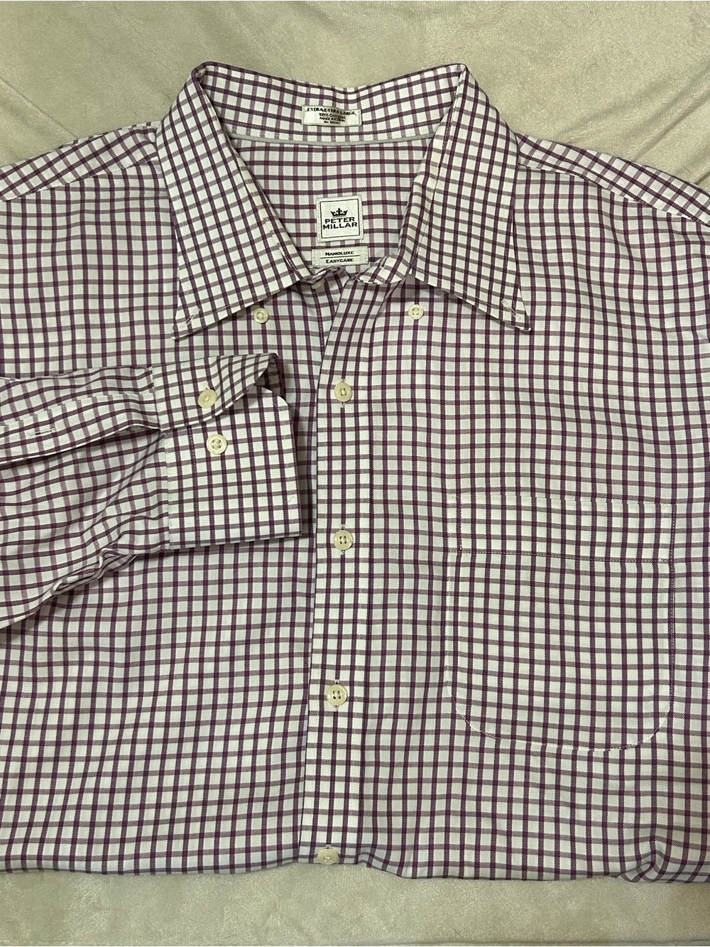 Peter Millar Nanoluxe Easy Care Shirt Mens XXL Purple White Check Button Down